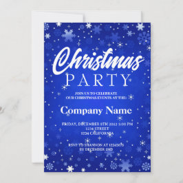 Invitación Fiesta de Navidad moderna de copo de nieve azul y