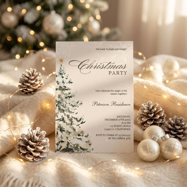 Invitación Fiesta de Navidad moderna de copo de nieve de pino (Subido por el creador)