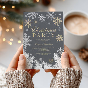 Invitación Fiesta de Navidad moderna de copo de nieve gris de