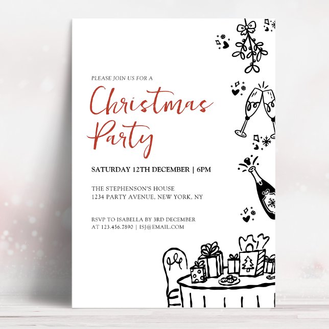 Invitación Fiesta de Navidad moderna dibujada a mano (Subido por el creador)