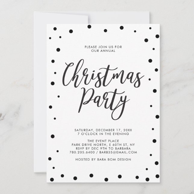 Invitación Fiesta de Navidad Moderna en Blanco y Negro (Anverso)