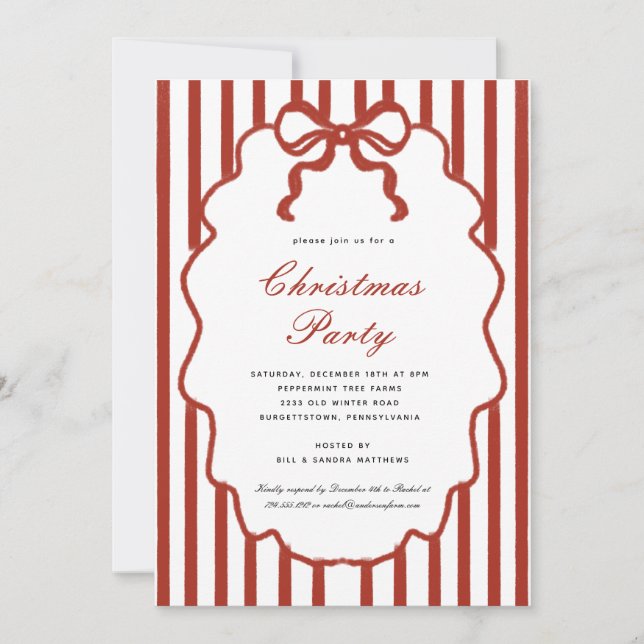 Invitación Fiesta de Navidad Moderna Ilustrada con Lazo Capri (Anverso)