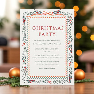 Invitación Fiesta de Navidad Moderna Invernal Botánica Vacaci