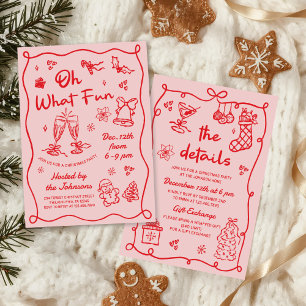 Invitación Fiesta de Navidad moderna rosa roja dibujada a man