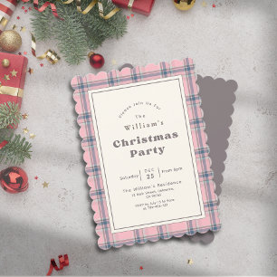 Invitación Fiesta de Navidad moderna y elegante de cuadros ro