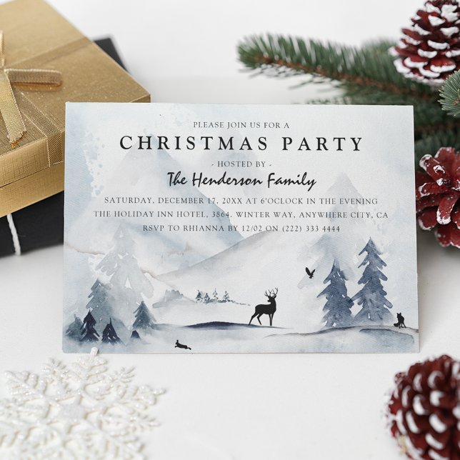 Invitación Fiesta de Navidad Montañas de Invierno Acuarela (Subido por el creador)
