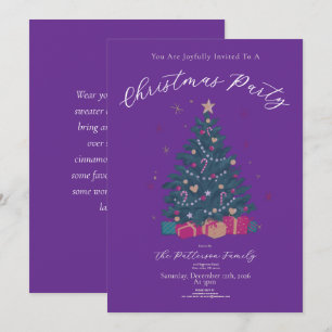 Invitación Fiesta de Navidad Morado Regio Árbol Rústico