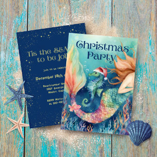 Invitación Fiesta de Navidad Náutica Sirena Caballito de Mar