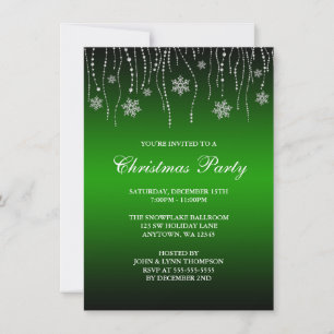 Invitación Fiesta de Navidad negra verde de los copos de