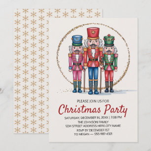Invitación Fiesta de Navidad Nochebuena Cascanueces Dorado Br