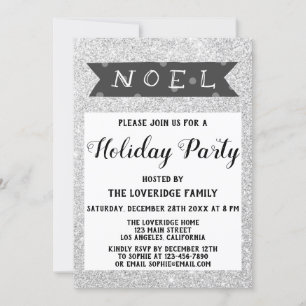 Invitación Fiesta de Navidad Noel Gris Brillo Plateado