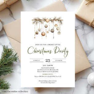 Invitación Fiesta de Navidad nórdica beige verde musgo rústic