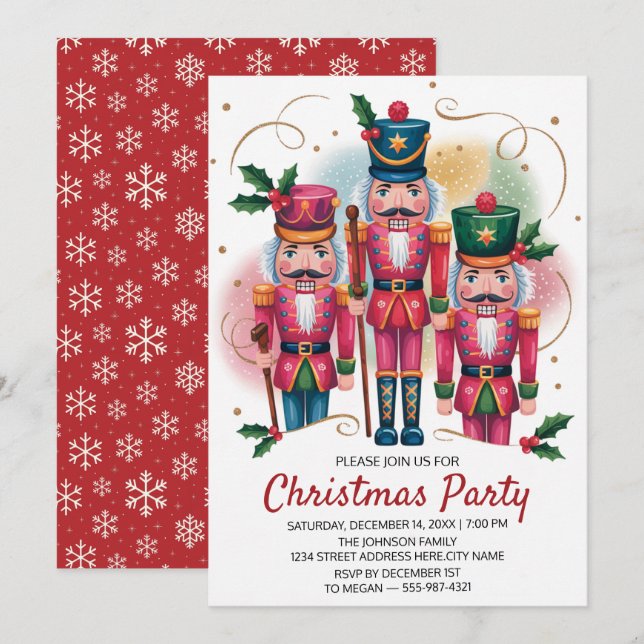 Invitación Fiesta de Navidad Nuez de Oro Brillo    (Anverso / Reverso)