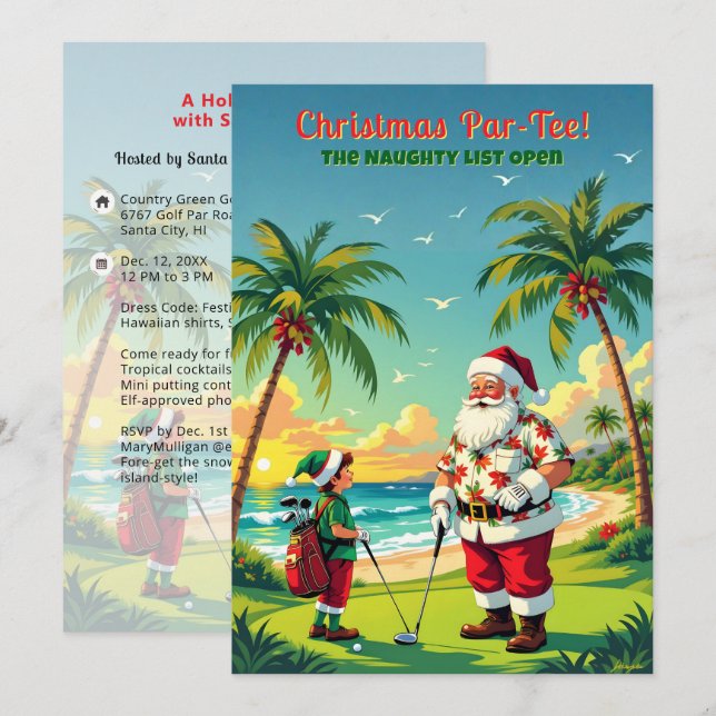Invitación Fiesta de Navidad Par-Tee Divertida Tropical Golf  (Anverso / Reverso)
