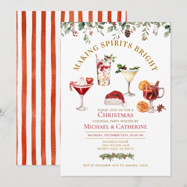 Invitación Fiesta de Navidad para Alegrar el Espíritu (Anverso / Reverso)