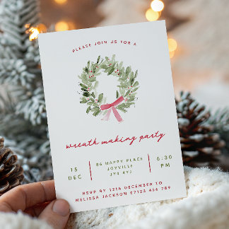 Invitación Fiesta de Navidad para hacer coronas minimalistas