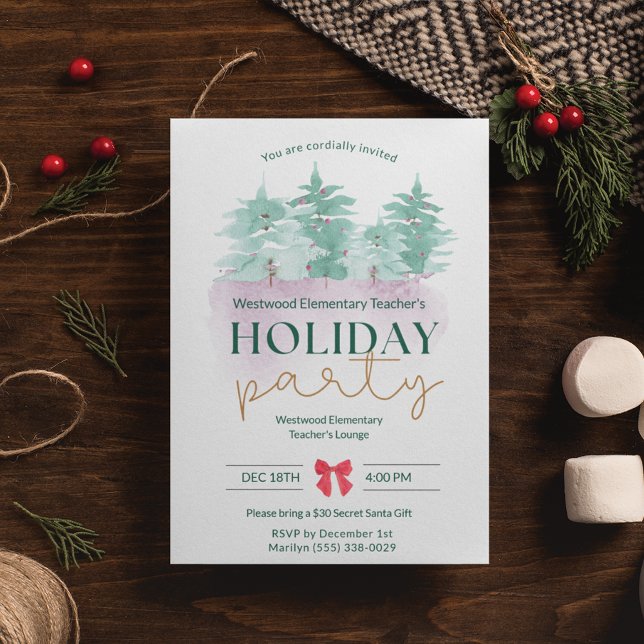 Invitación Fiesta de Navidad para Maestros de Escuela Primari (Elementary School Teacher Christmas Party Invitation)