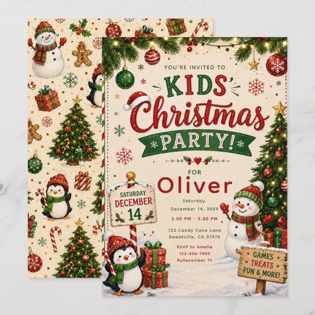 Invitación Fiesta de Navidad para Niños (Anverso / Reverso)