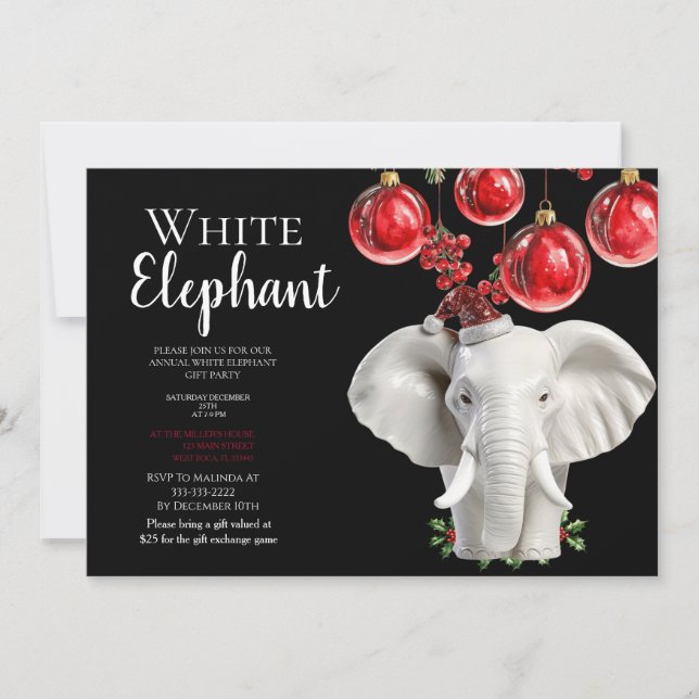 Invitación Fiesta de Navidad para niños Elefante Blanco (Anverso)
