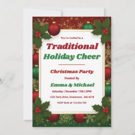Invitación Fiesta de Navidad personalizada clásica roja y ver
