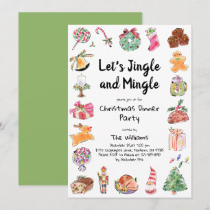 Invitación Fiesta de Navidad pintada a mano con acuarela