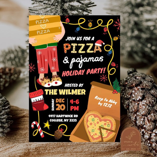 Invitación Fiesta de Navidad Pizza y Pijamas (Subido por el creador)