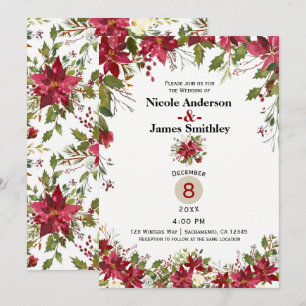 Invitación Fiesta de Navidad Poinsettia Bayas de Acebo Boda