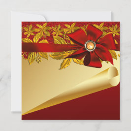 Invitación Fiesta de Navidad Poinsettia de Oro Rojo