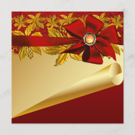 Invitación Fiesta de Navidad Poinsettia de Oro Rojo