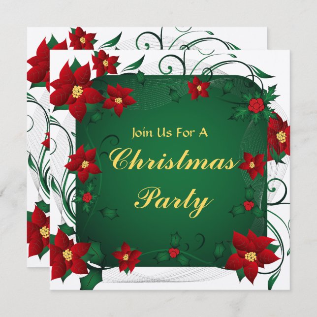 Invitación Fiesta de Navidad Poinsettia Merry (Anverso / Reverso)