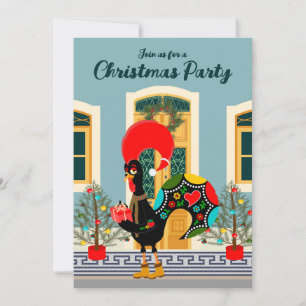 Invitación Fiesta de Navidad Portuguesa en Casa con Gallo
