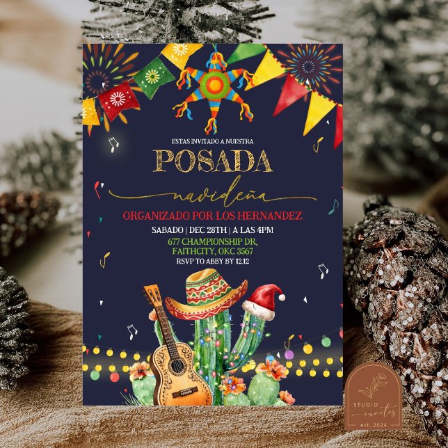 Invitación Fiesta de Navidad Posada Cactus Fiesta Navideña (Subido por el creador)