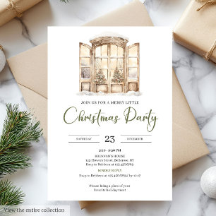 Invitación Fiesta de Navidad Premium Verde Musgo Neutro Beige