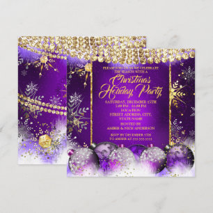 Invitación Fiesta de Navidad purple gold Bauble Nieve