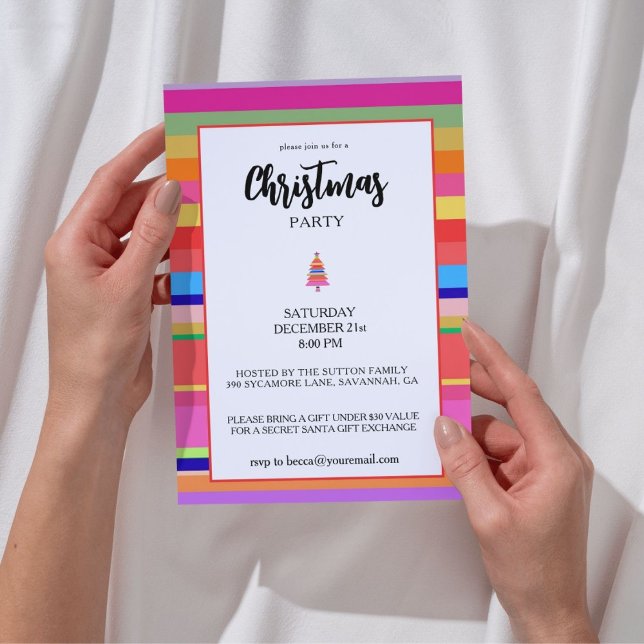 Invitación Fiesta de Navidad Rayas Coloridas (Subido por el creador)