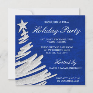 Invitación Fiesta de Navidad Real Azul y Plata
