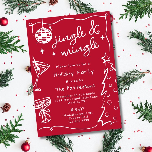 Invitación Fiesta de Navidad Red Disco Martini Jingle & Mingl (Subido por el creador)