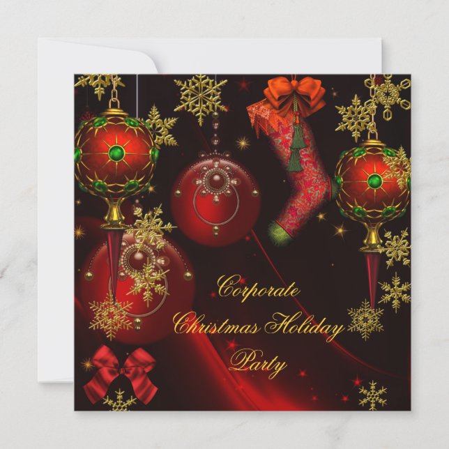 Invitación FIESTA DE NAVIDAD Red Gold Holiday Corporate (Anverso)