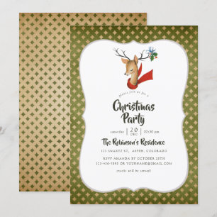 Invitación Fiesta de Navidad Reno Ciervo Vintage Retro