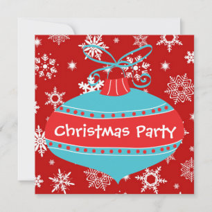 Invitación Fiesta de Navidad Retro Azul Teal Rojo