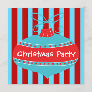 Invitación Fiesta de Navidad Retro Azul Teal Rojo