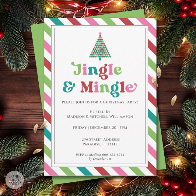 Invitación Fiesta de Navidad Retro Brillante Jingle & Mingle (Subido por el creador)