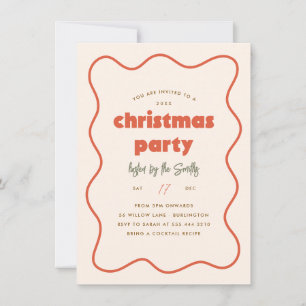 Invitación Fiesta de Navidad Retro con Marco Ondulado Naranja