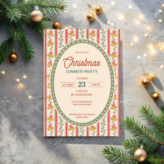 Invitación Fiesta de Navidad retro con rayas grandmilenial
