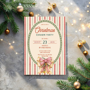 Invitación Fiesta de Navidad retro con rayas grandmilenial