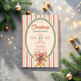 Invitación Fiesta de Navidad retro con rayas grandmilenial