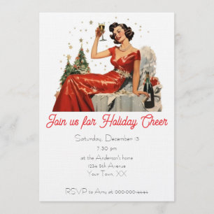 Invitación Fiesta de Navidad Retro Dama de Rojo de los 50