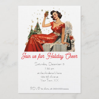 Invitación Fiesta de Navidad Retro Dama de Rojo de los 50