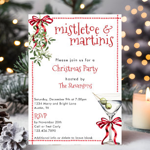 Invitación Fiesta de Navidad Retro Festiva Muérdago y Martini