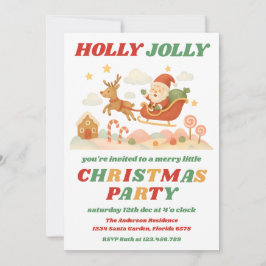 Invitación Fiesta de Navidad Retro Holly Jolly Editable